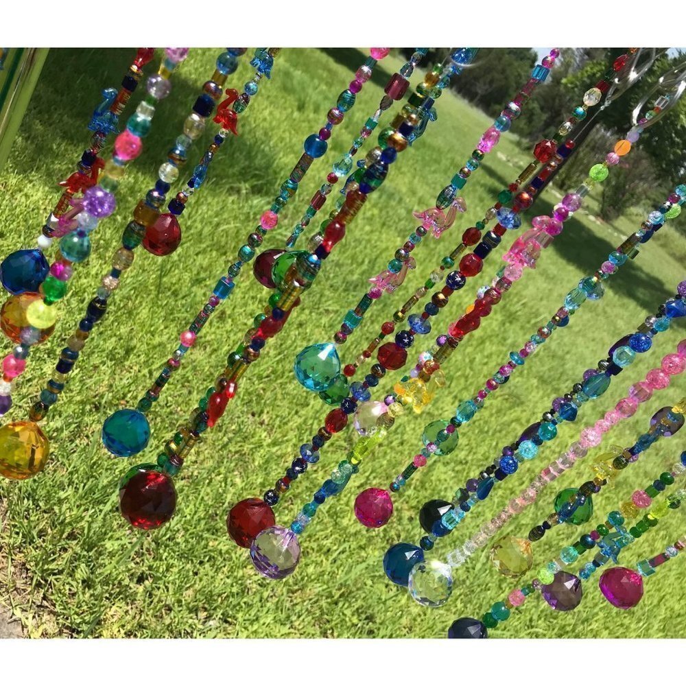 Dinosaur Beaded Suncatcher Rainbow Purple Crystal Prism Hanging Patio Decor - Picture 9 of 9
